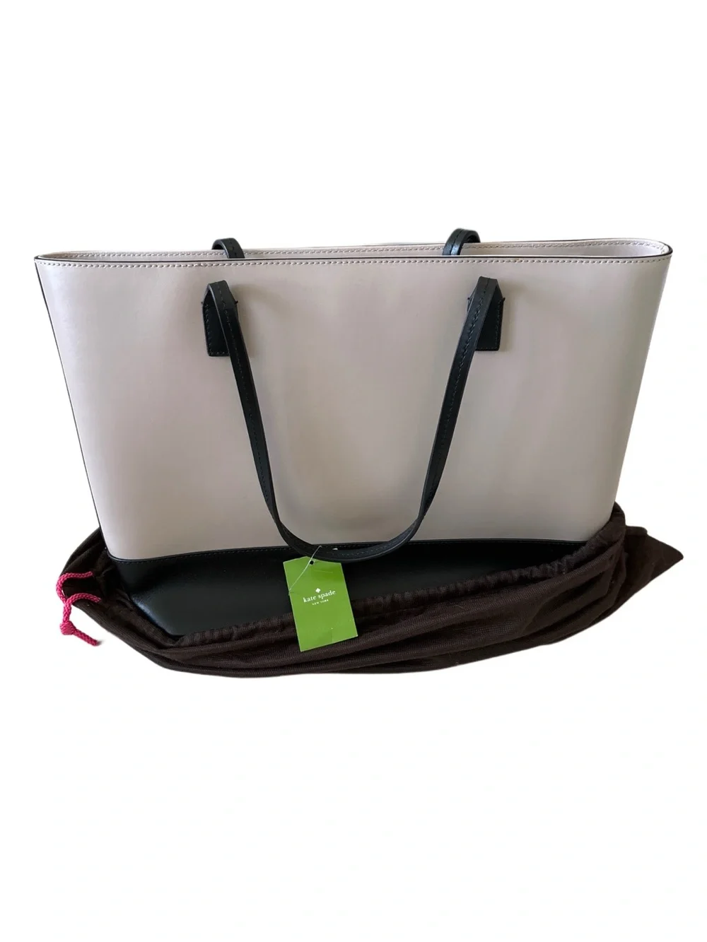 kate spade Neutral Beige and Black Leather Tote- NWT